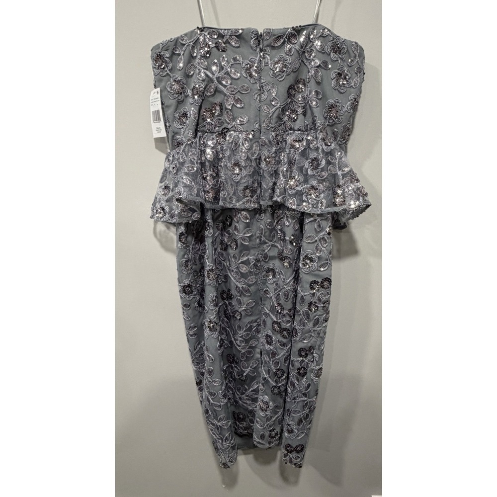 Dress The Population NWT Woman's XL Graphite Blue Sheath Floral Sequence NWT - Picture 7 of 11